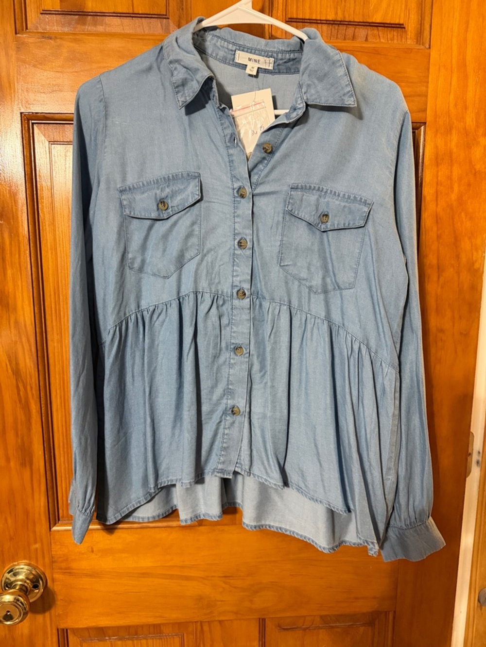 MINE Chambray Blue Peplum Button-Down Shirt